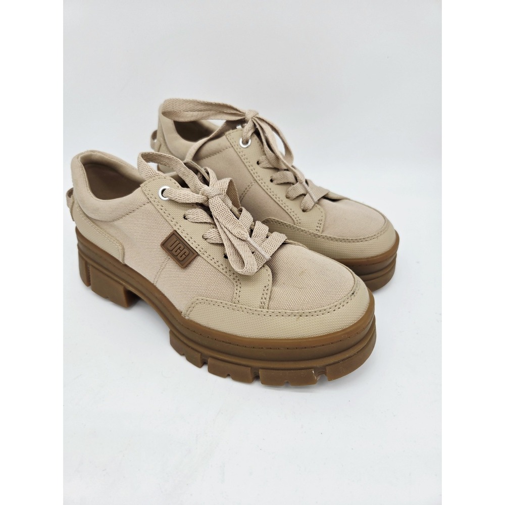 UGG Women's Ashton Hybrid Tan Chunky Platform Lace Up Size 7 Canvas